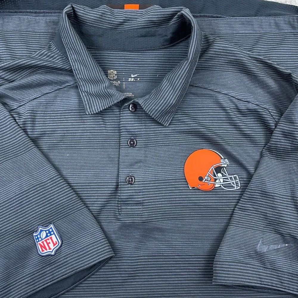 Cleveland Browns Polo Shirt Men XL Gray Striped Nike Dri FIt Performance Wicking